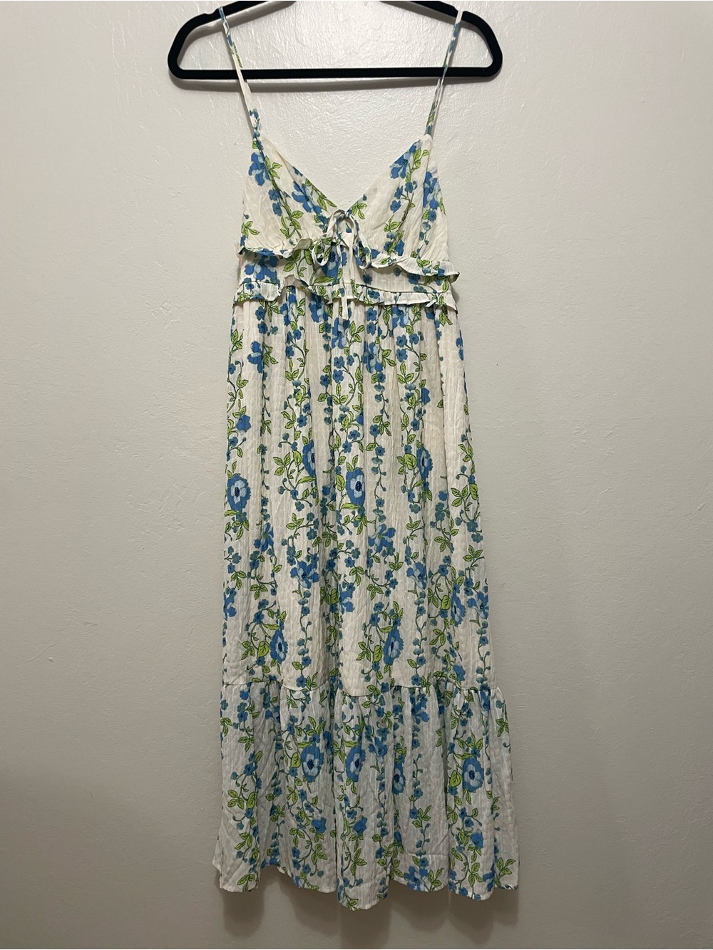 NEW Band of the Free Blue Green Floral Ruffle Boho Chic Maxi Dress